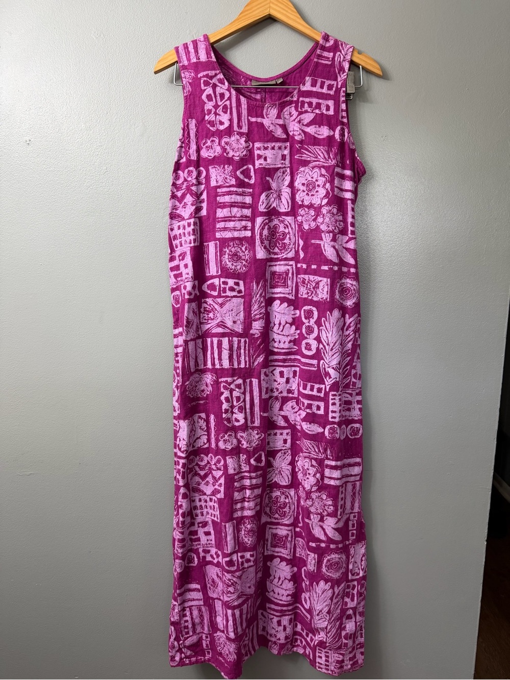 IVY vintage linen Women's Sleeveless Maxi Skirt Dress in Fuchsia Pink Large